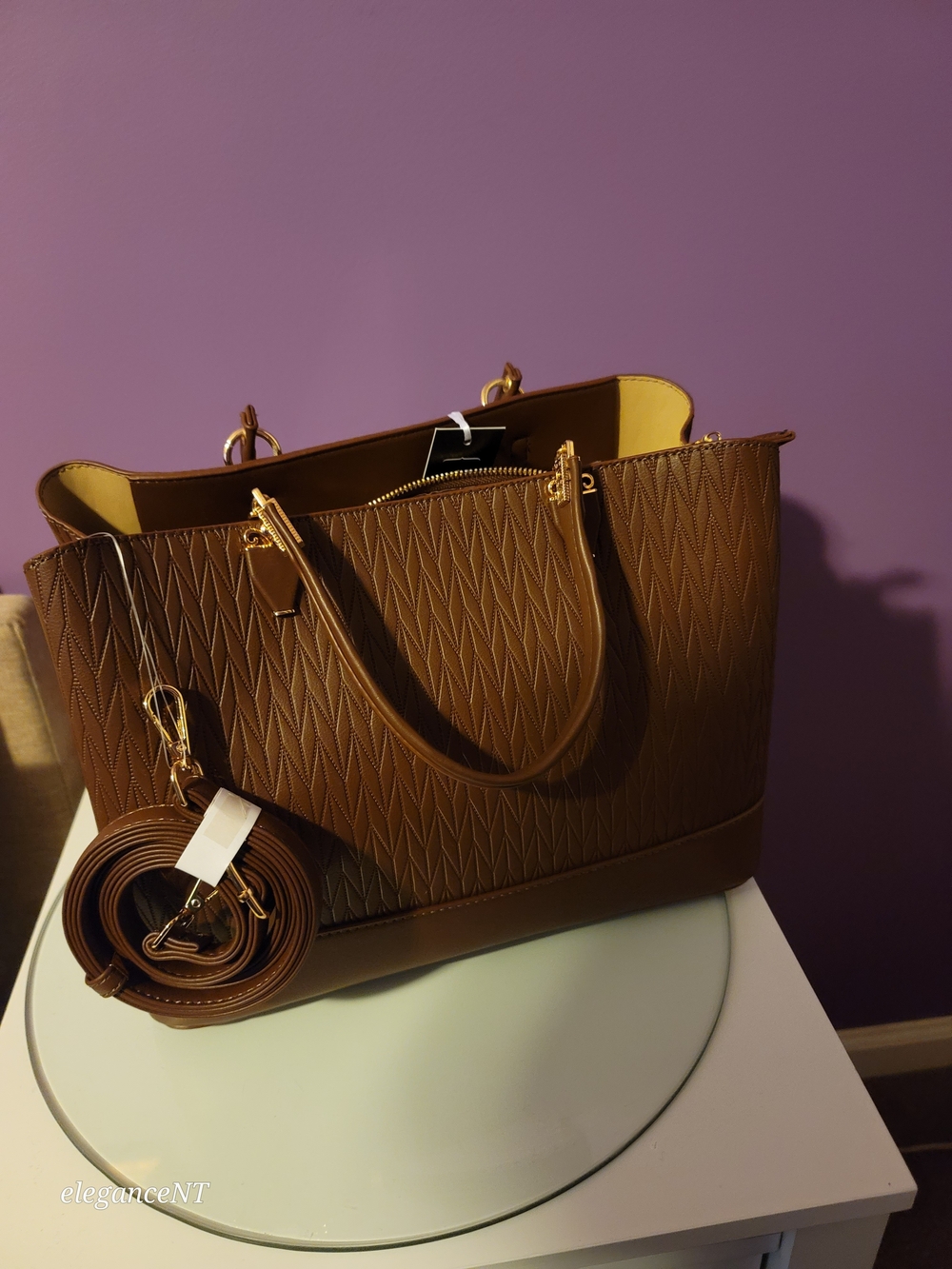 La Terre PETA-Approved Vegan Brown Quilted Tote Bag NWT - Picture 7 of 16